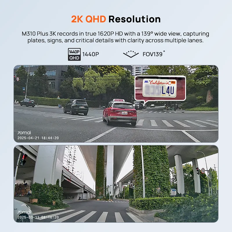 70mai Dash Cam M310 Plus 2K English Voice Control 1440P WDR Night Vision 24H Parking Surveillance 70mai M310 2K Car DVR Wi-Fi 6