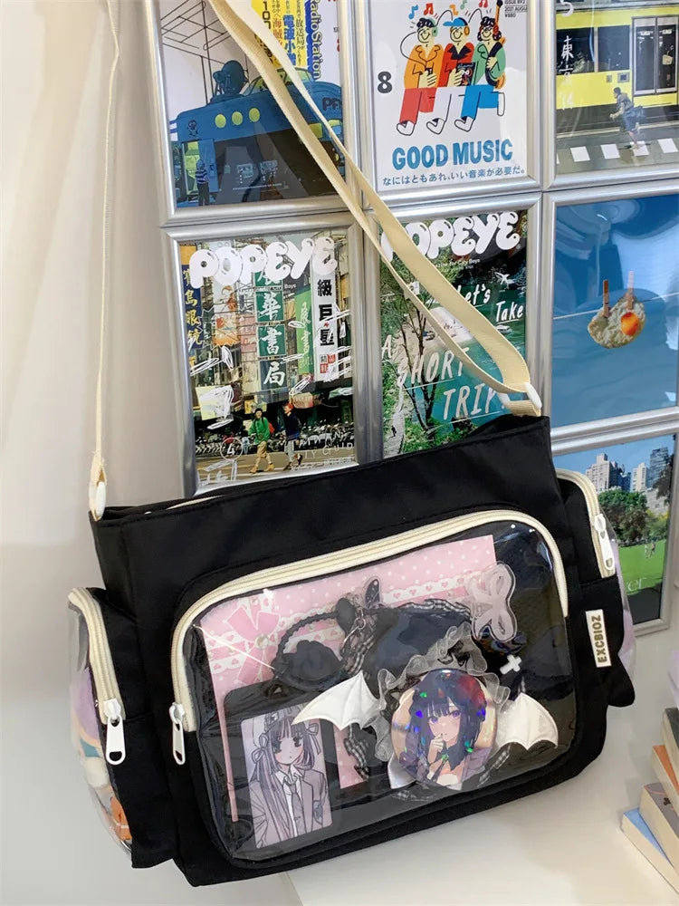 Trendy Transparent Crossbody Bag for Girls Large Capacity Shoulder Bags Fashionable School Style Texture and Versatile Ita Bag