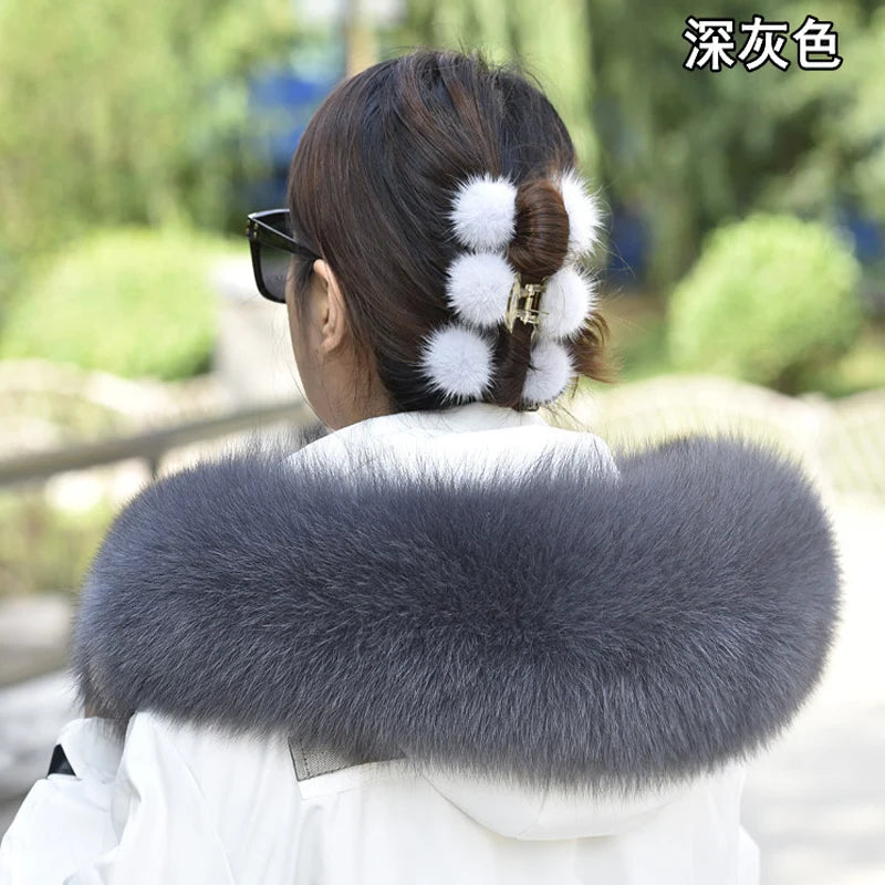100% Real Fox Fur Collar Winter removable fur Hood Trims Warm Furry Decor Shawls for Coat Parkas Luxury Female fur Scarf