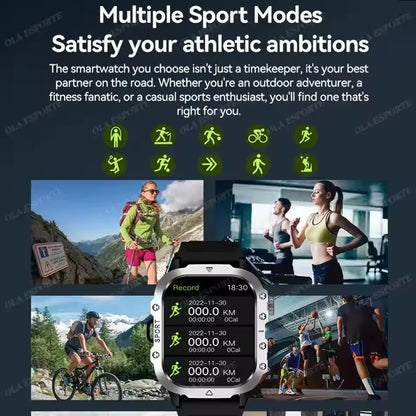 2026 New Military Outdoor Smart Watch Men's GPS Flashlight Bluetooth Call 2.01" AMOLED Screen 3ATM Waterproof Sports Smartwatch