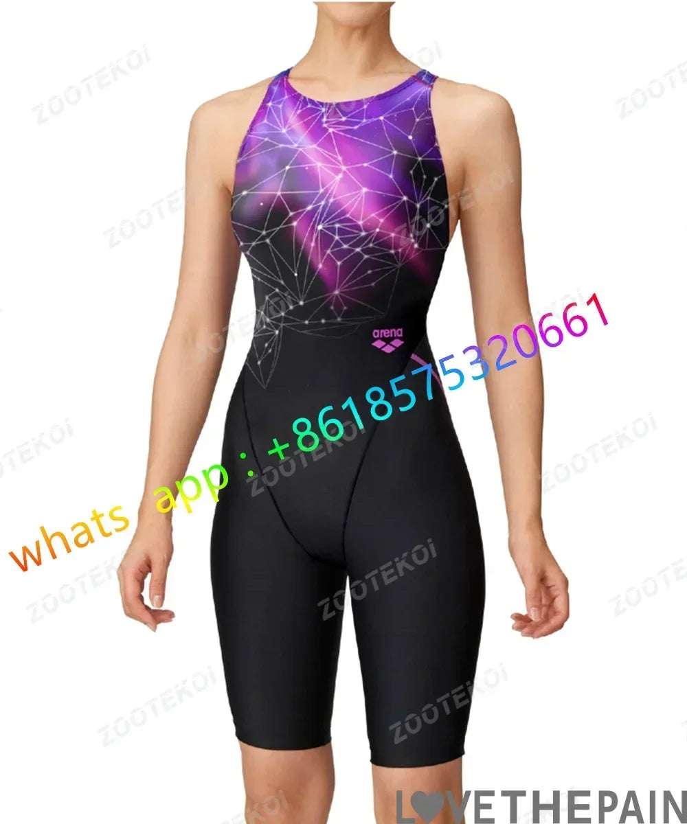 Womens One Piece Bodysuit Swimsuit Triathlon Competitive Pro Training Knee Length Swimwear Swimming Pool Comfort Bathing Suit