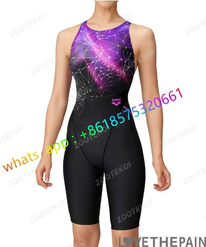 Womens One Piece Bodysuit Swimsuit Triathlon Competitive Pro Training Knee Length Swimwear Swimming Pool Comfort Bathing Suit