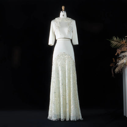 Sharon Said Evening Dress Luxury Mermaid Two Pieces with Sleeves Sequined Embroidery Arabic Wedding Party Gowns SS214 Customized
