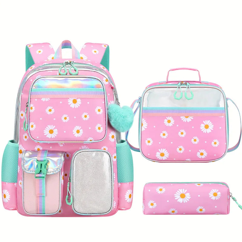 Cute Student Backpack 3pcs/set Primary Schoolbag Rabbits and Quicksand Kawaii Student Backpack Teenage Girls Handbag Rucksack