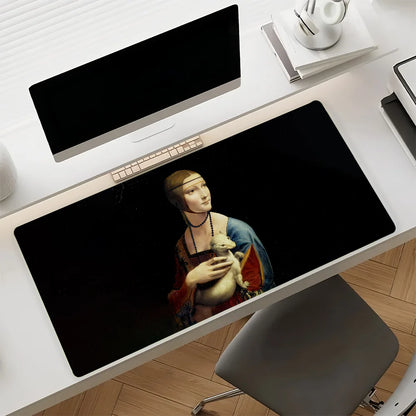 L.da Vinci Acrylic Paint Mouse Pad Large Non-Slip Waterproof Mat Stitched Edge Keyboard Pad for Gaming Daily Office
