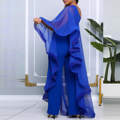 Women One Shoulder Jumpsuit Ruffle Long Sleeve Elegant Solid Aysmmetric Fashion Autumn Rompers Casual Party Club Jumpsuits 2024