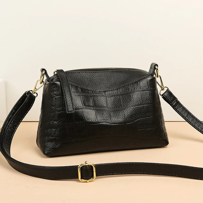 100% Genuine Cowhide Crocod Pattern Luxury Shoulder Bags For Women Designer Solid Color Soft Crossbody Bag Handbags Purses Sac