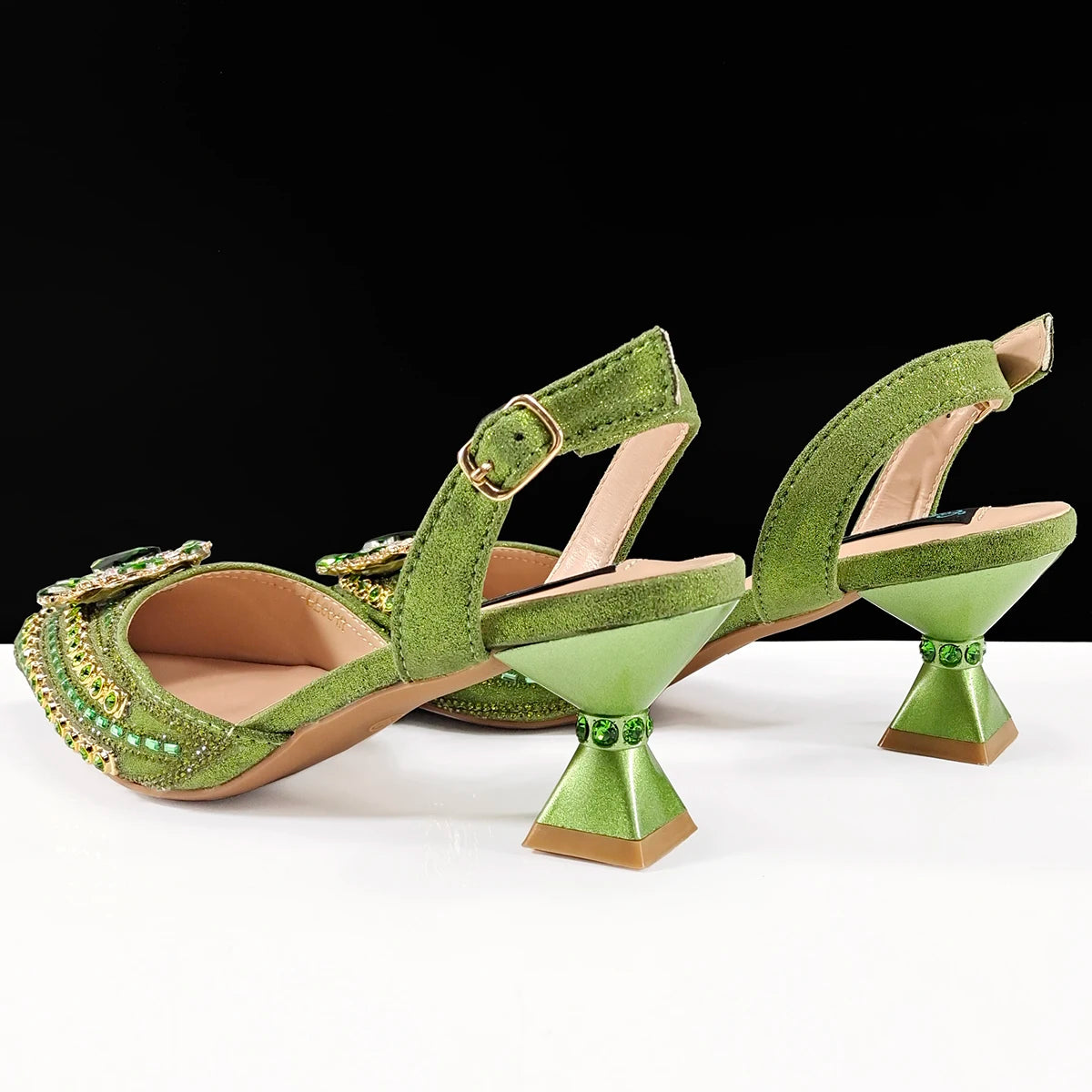 Queena Yan 2025 Italian Style Pointed Toe Rhinestone High Heels and Gold Wedge Bag Set - Elegant Ladies Party Women Shoes Heel