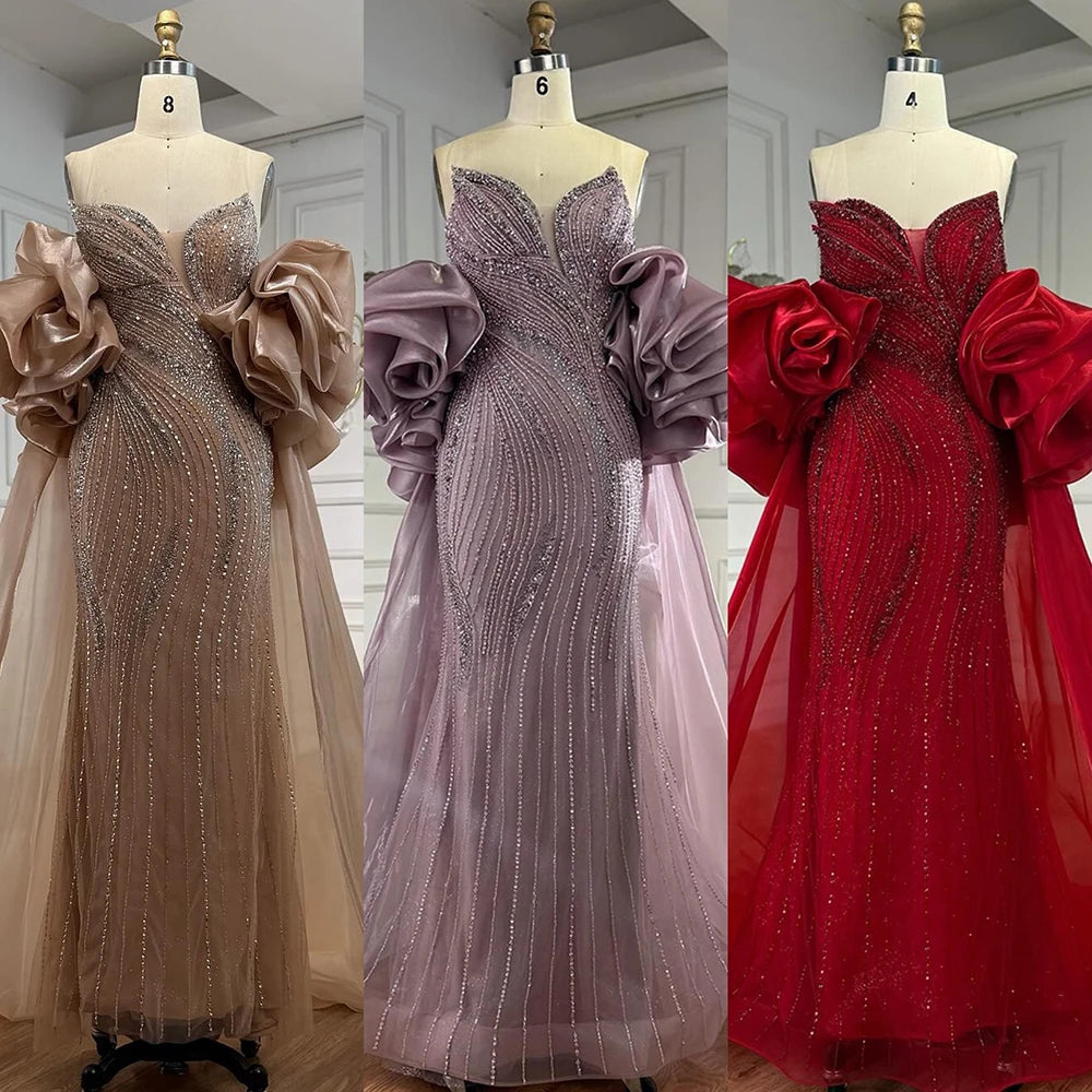 SERENE Hill 2026 Luxury Dubai Nude Strapless Mermaid Beaded Evening Dress with Detachable Sleeve Party Gown GLA72896 Customized