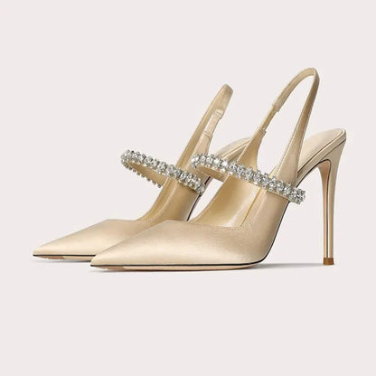 Luxury Rhinestone Pointed Toe Women Pumps Elegant Crystal Wedding Bridal Shoes Satin Silk Design Mules High Heels