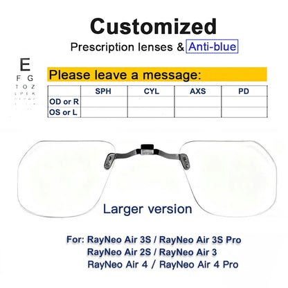 For RayNeo Air 4/Air 4 Pro/Air3S Pro/Air3/3S/Air 2S Smart Glasses Lens Custom Myopia and Hyperopia Anti-Blue Anti-glare Lenses