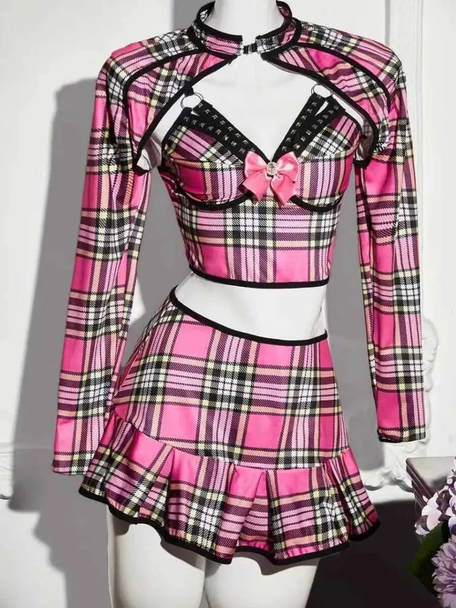 Sexy Skirt Sets Nightclub Wear Outfit Women's Stage Performance Outfit Autumn College Style Uniform Skirt Sets Charming NL6C