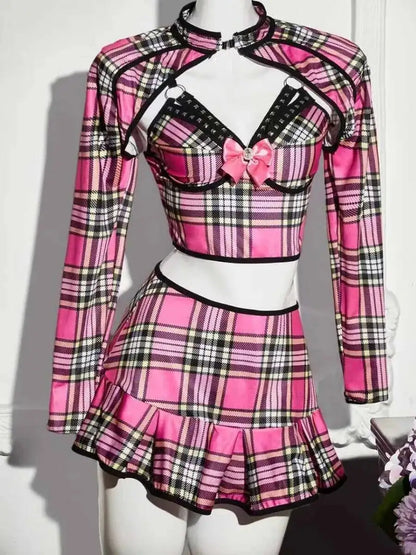 Sexy Skirt Sets Nightclub Wear Outfit Women's Stage Performance Outfit Autumn College Style Uniform Skirt Sets Charming NL6C