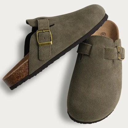 Crestar Women's Clogs Mules Cork Clogs Slippers Men Outdoor Mules Suede Clogs Shoes with Arch Support Mule Leather Clogs Sandal