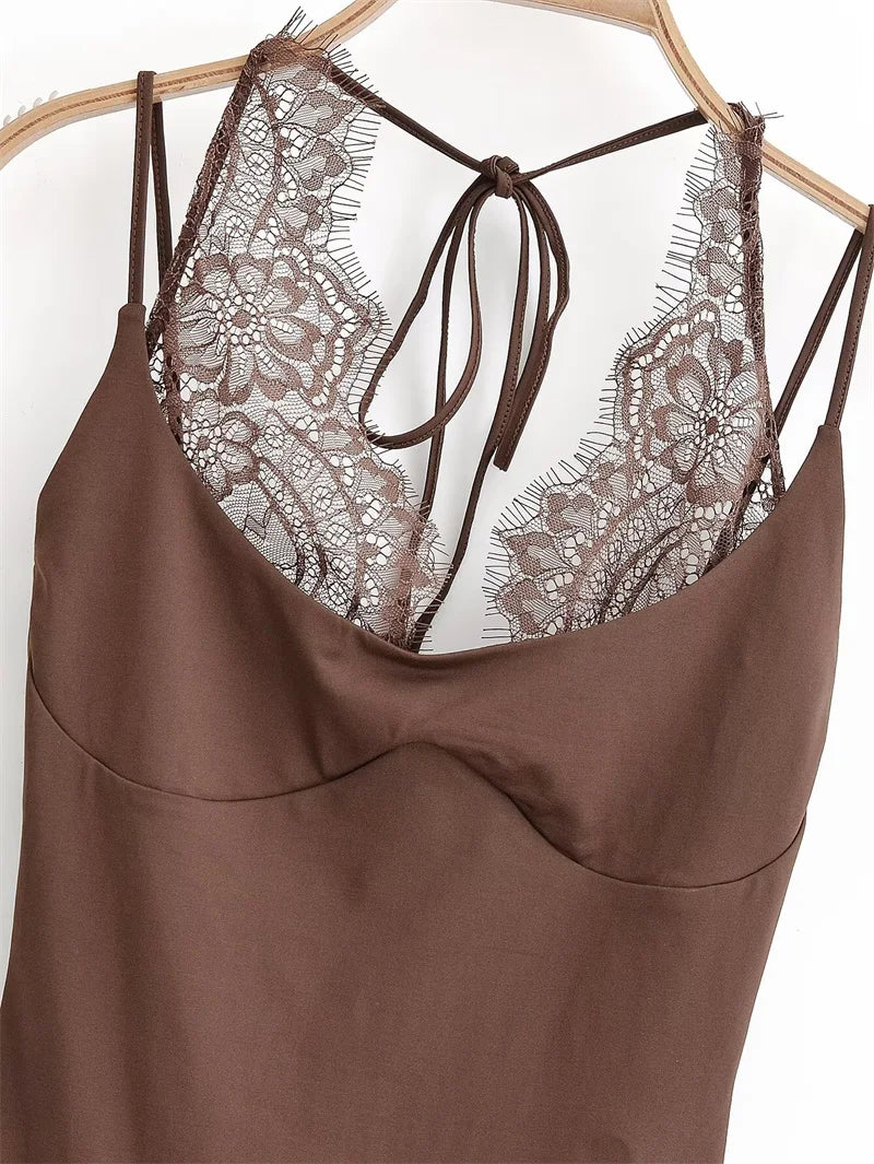 Women's Jumpsuit 2026 Spring New Solid Color Halter Neck Lace Splice Sexy Slim-Fit Romper Personalized Fashion