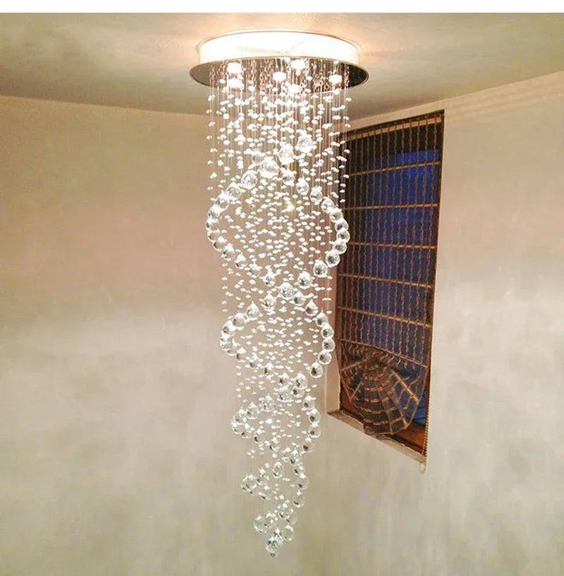 Spiral Crystal LED Ceiling Chandelier Light Bedroom Hall Living Room Suspension Lustre Corridor Staircase Hanging Lamp Fixture