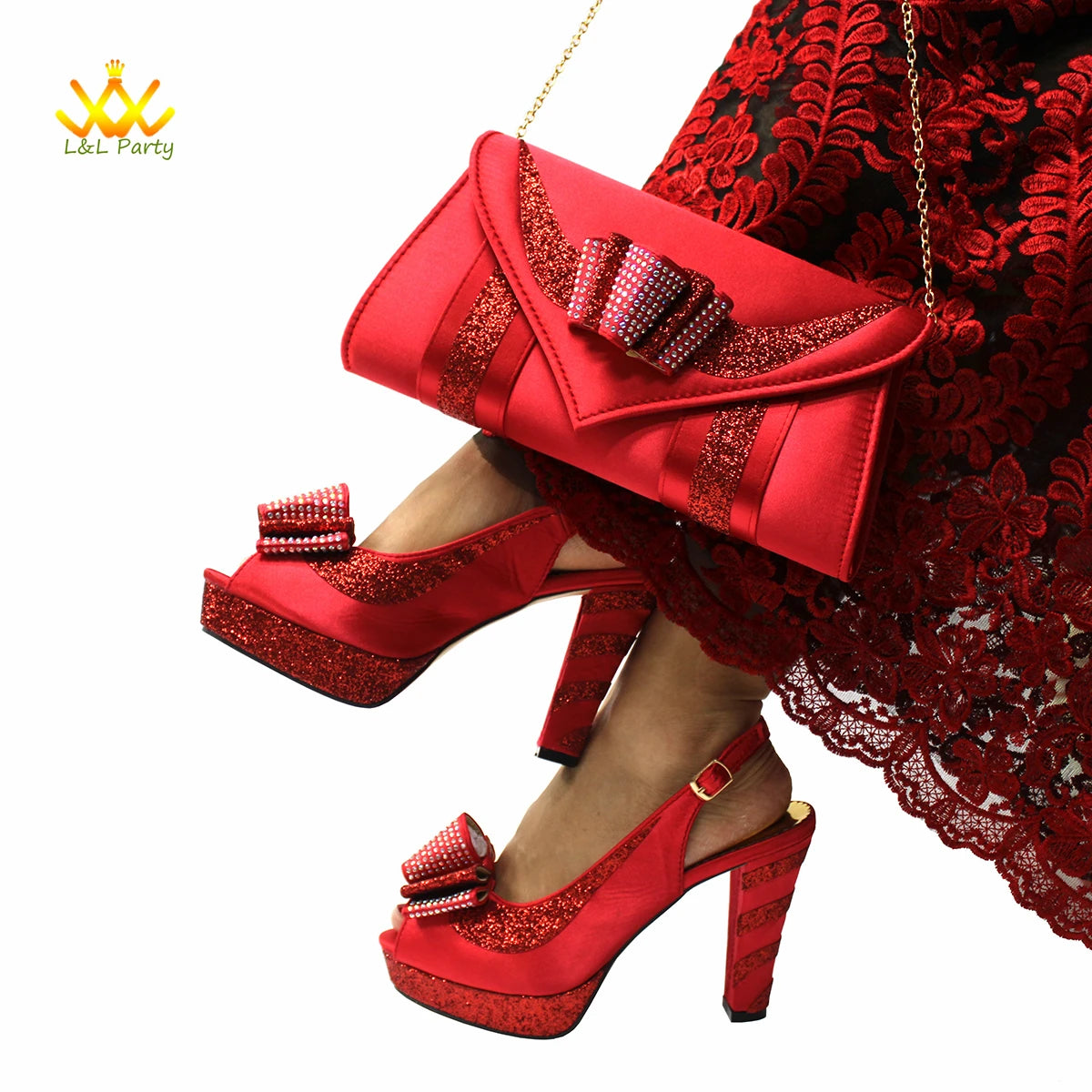New Spring Autumn Super High Heels Shoes Matching Bag Set in Magenta Color For Nigerian Ladies Wedding Party