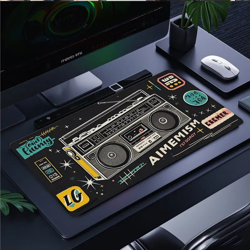 Retro Cassette Desk Pad Large Thick Rubber Mouse Pad Vintage Art Style for Home Office Music Lovers Gift