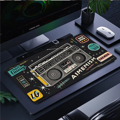 Retro Cassette Desk Pad Large Thick Rubber Mouse Pad Vintage Art Style for Home Office Music Lovers Gift