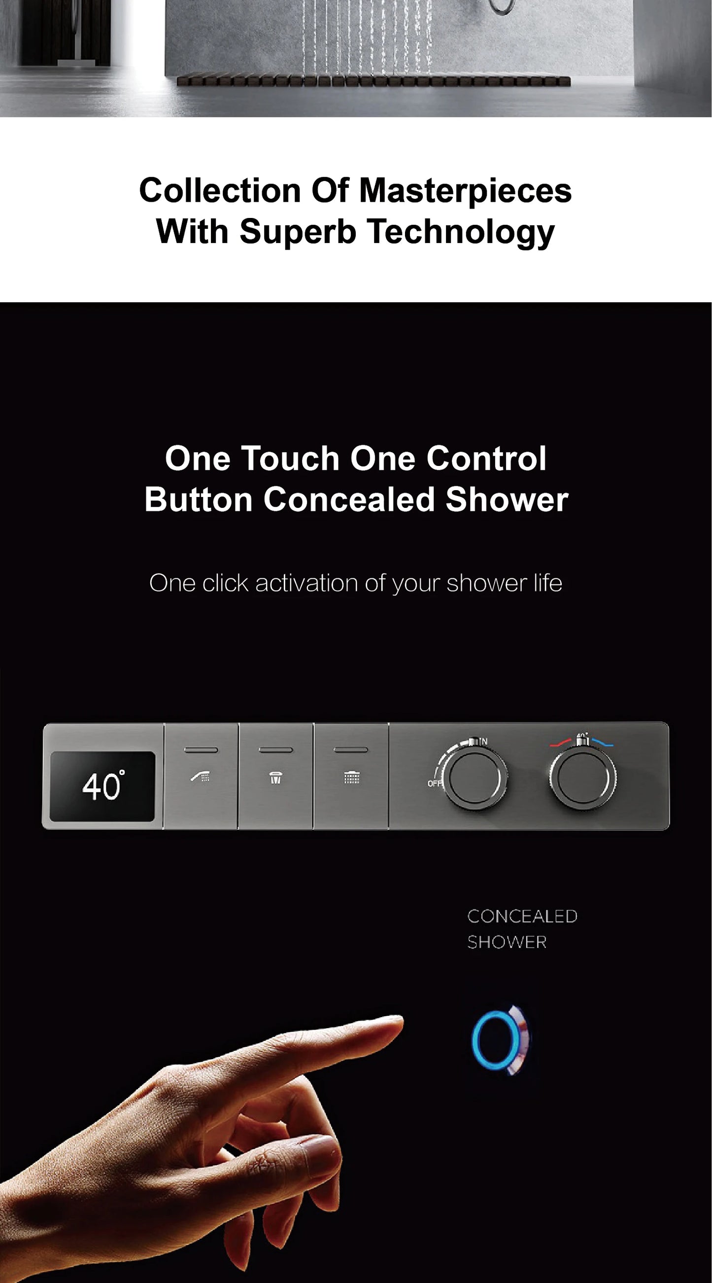 Luxury Brass Gun Gray Ceiling Constant Temperature Shower System LED Digital Display Hot and Cold Water Embedded Bathroom Faucet