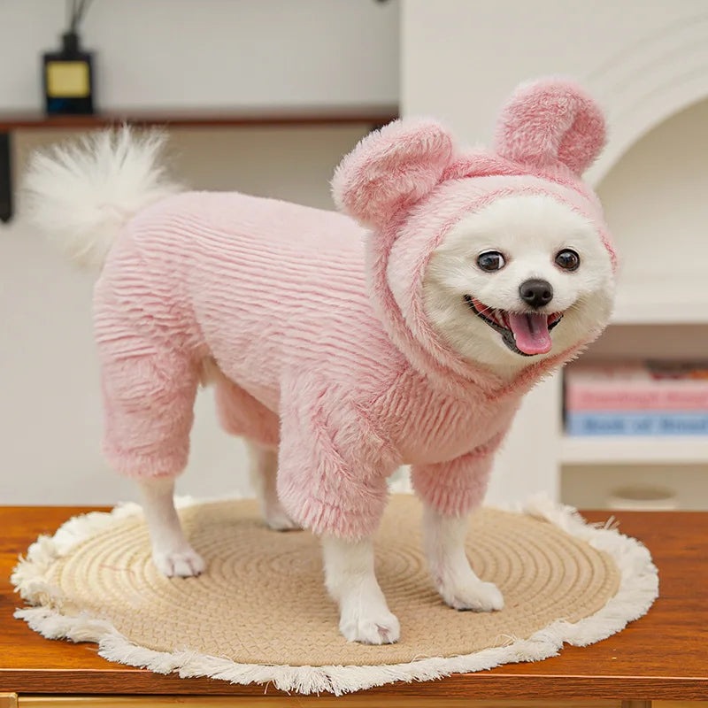 Warm Dog Clothes Winter Plush Hooded Clothing Jumpsuit Tracksuit For Small Medium Dogs Chihuahua York Puppy Overalls Bodysuit XS