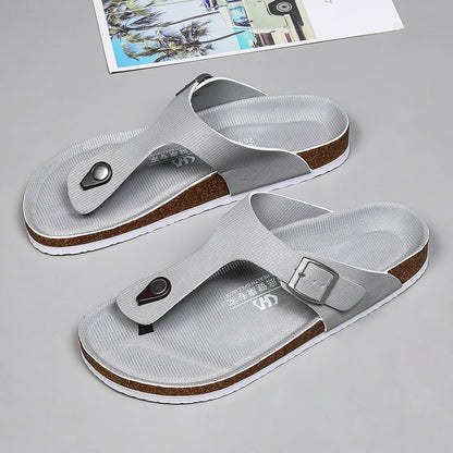 All-match Flats Beach Slippers Mens Thick Sole Men Cork Luxury Sandals Beach Vacation Comfort Shoes Slip on Flip Flops for Men