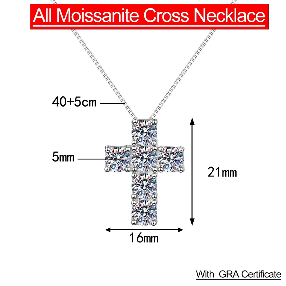 Serenity 4.8ct D Color Moissanite Cross Necklace for Women Gift S925 Sterling Silver Plated 18K Jesus Pendant Neck Chain Jewelry