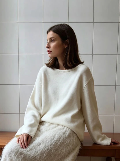 Casual Knitted Sweater Round Neck Open Back Long Sleeves Loose Pullover 2026 Autumn Fashion Daily Versatile Cardigan Top Outfit