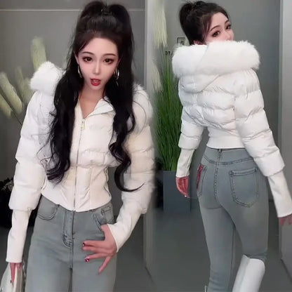 2026 Small Waist Short Cotton Clothes Large Fur Collar Heavy Industry Design Waist Slimming Versatile Fashionable Cotton Clothes