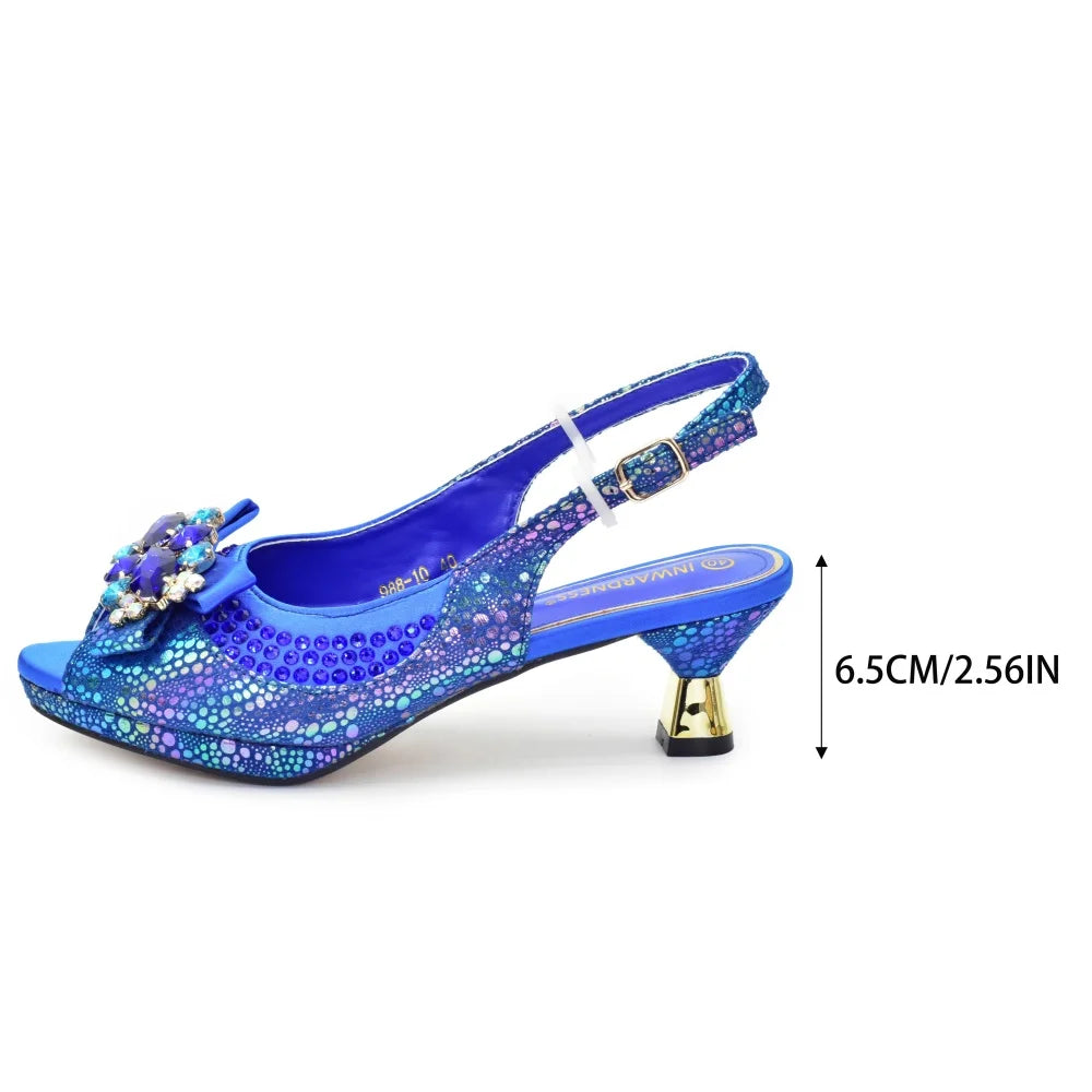 Women Italian Shoes and Matching Bags Sets Decorated with Rhinestone Luxury Designer Shoes Women Pumps for Bride Wedding