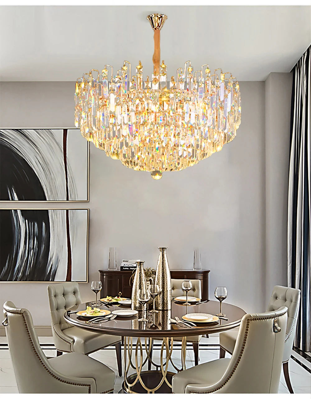 Modern Crystal Pendant Luxury Ceiling Chandelier LED Hanging Lamp for Living Dining Room Bedroom Home Decor Gold Luster Lighting