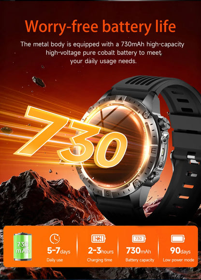 2026New Military Tank GPS SmartWatch Offline Map 10ATM Swim 2GB RAM Music Altitude Compass Bt Call Fitness Sports Smartwatch Men