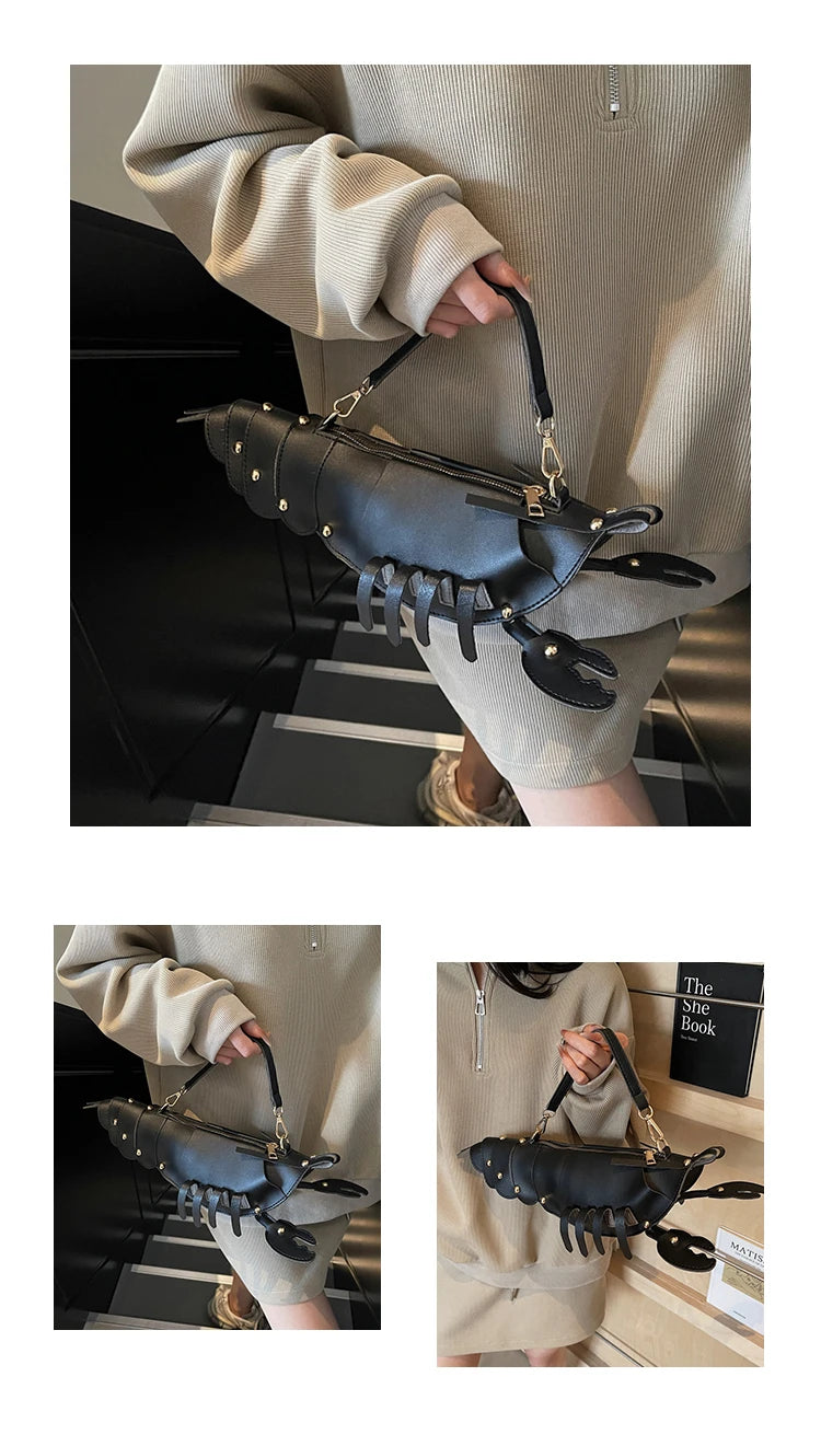 PU Zipper Commuting Crossbody Bags Lobster Shape Niche 2025 High Quality Ladies Bags Solid Color Rivet Fashion Shoulder Bags