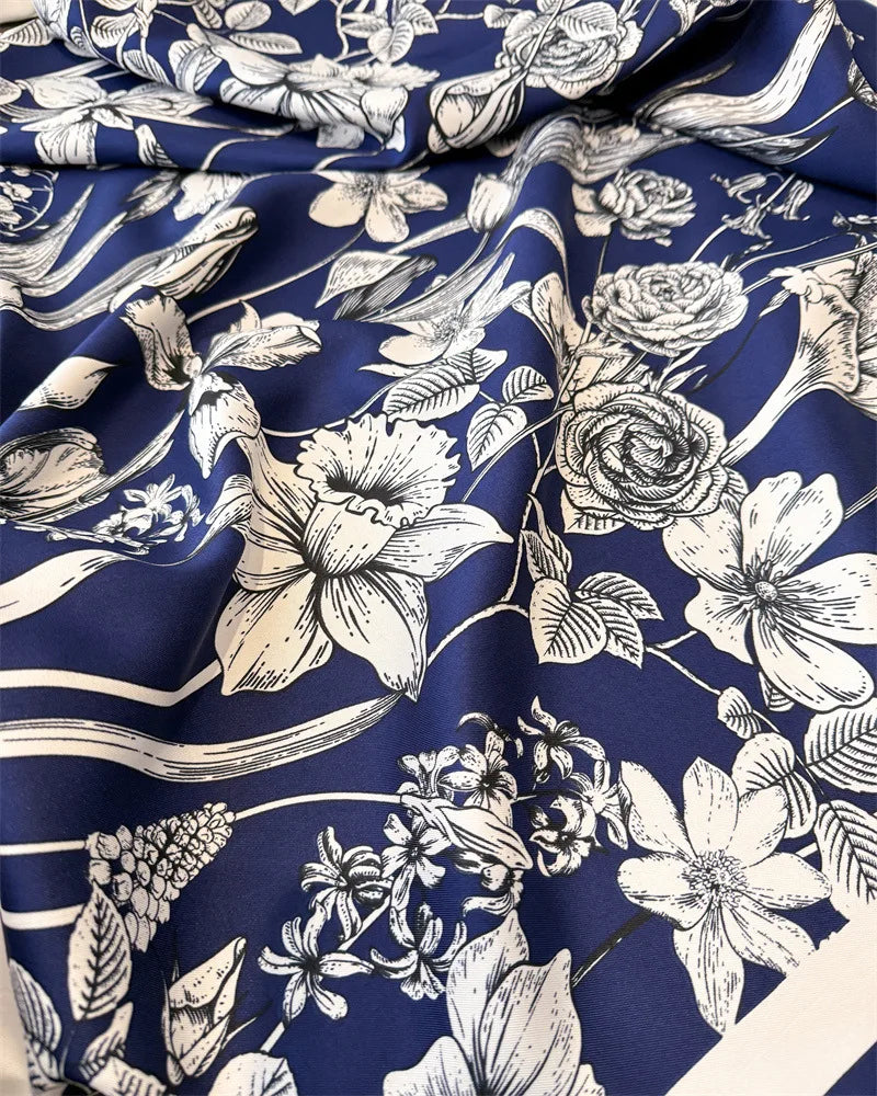 2026 Luxury Brand Square Scarf Design Shawl Wrap 90cm Print Twill Silk Women Hijab Female Foulard Headband Bandana