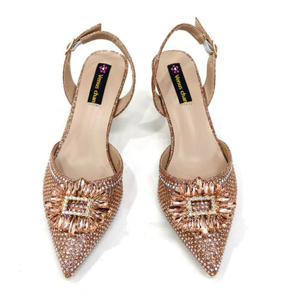 Latest Elegant Wedding Italian Diamond Design Shoes Women's African Party Shoes Crystal Shoes High School High Heels