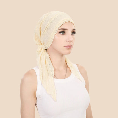 Ramadan Solid Color Turban Hijab Hats Long Tail Head Wraps Soft Elastic Muslim Hats Breathable Chemo Cap For Women Girls