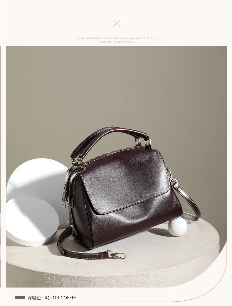 Women Cow Leather Commute Crossbody Bags Women Retro Cowhide Large Capacity Shoulder Bag Ladies Fashion Luxury Designer Handbags