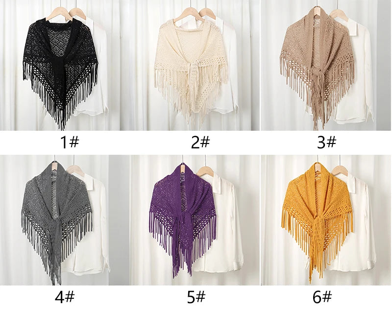 Knit Hollow Out Fake Collar Warm Tassel Shawl Scarf Fashion Pullover Lightweight Solid Knitted Large Scarfs Women Muffler Wrap