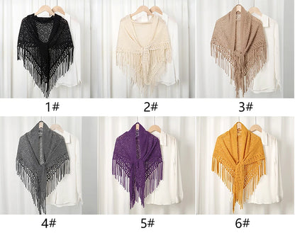 Knit Hollow Out Fake Collar Warm Tassel Shawl Scarf Fashion Pullover Lightweight Solid Knitted Large Scarfs Women Muffler Wrap