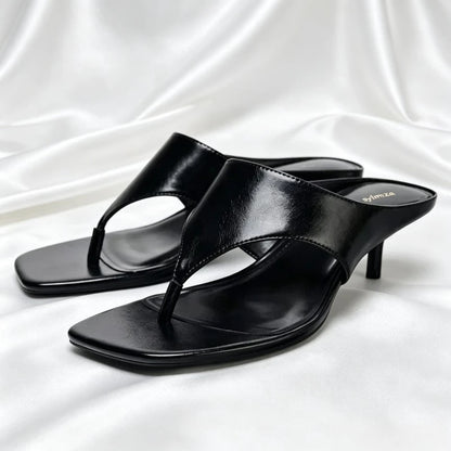 Fashion Brand High Heels Slippers Women Square Toe Concise Casual Beach Sandals Female Summer Elegant Flip Flops Ladies Slides