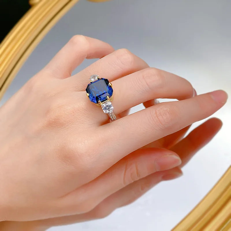 Luxury 18K white Solid Platinum PT950 certifid royal sapphire Ascher 12*12 zircon set high jewelry