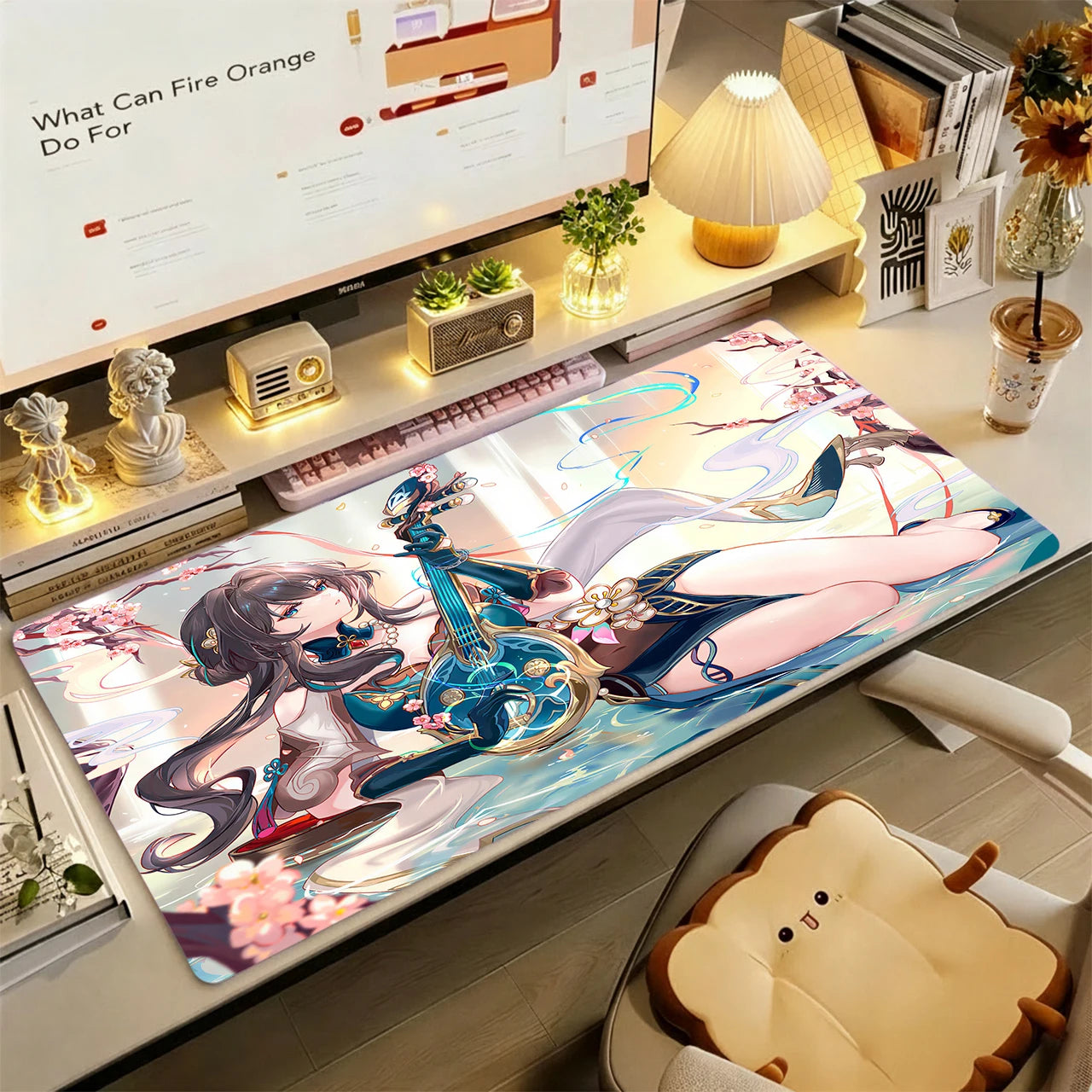 Gaming Mouse Pad,Large Extended Desk Mat,Anti-slip Rubber Base,Stitched Edges,Chinese Blue Outfit Twin Plum Anime Girls