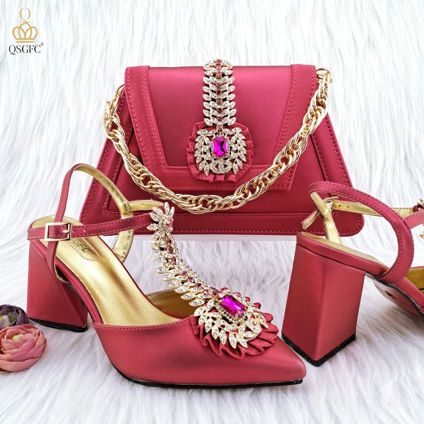 QSGFC Italian Popular Design Royal Blue Noble Three Dimensional Handbag Elegant High Heels African Ladies Shoe Bag Matching Set