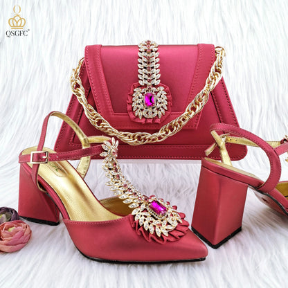 QSGFC Italian Popular Design Royal Blue Noble Three Dimensional Handbag Elegant High Heels African Ladies Shoe Bag Matching Set