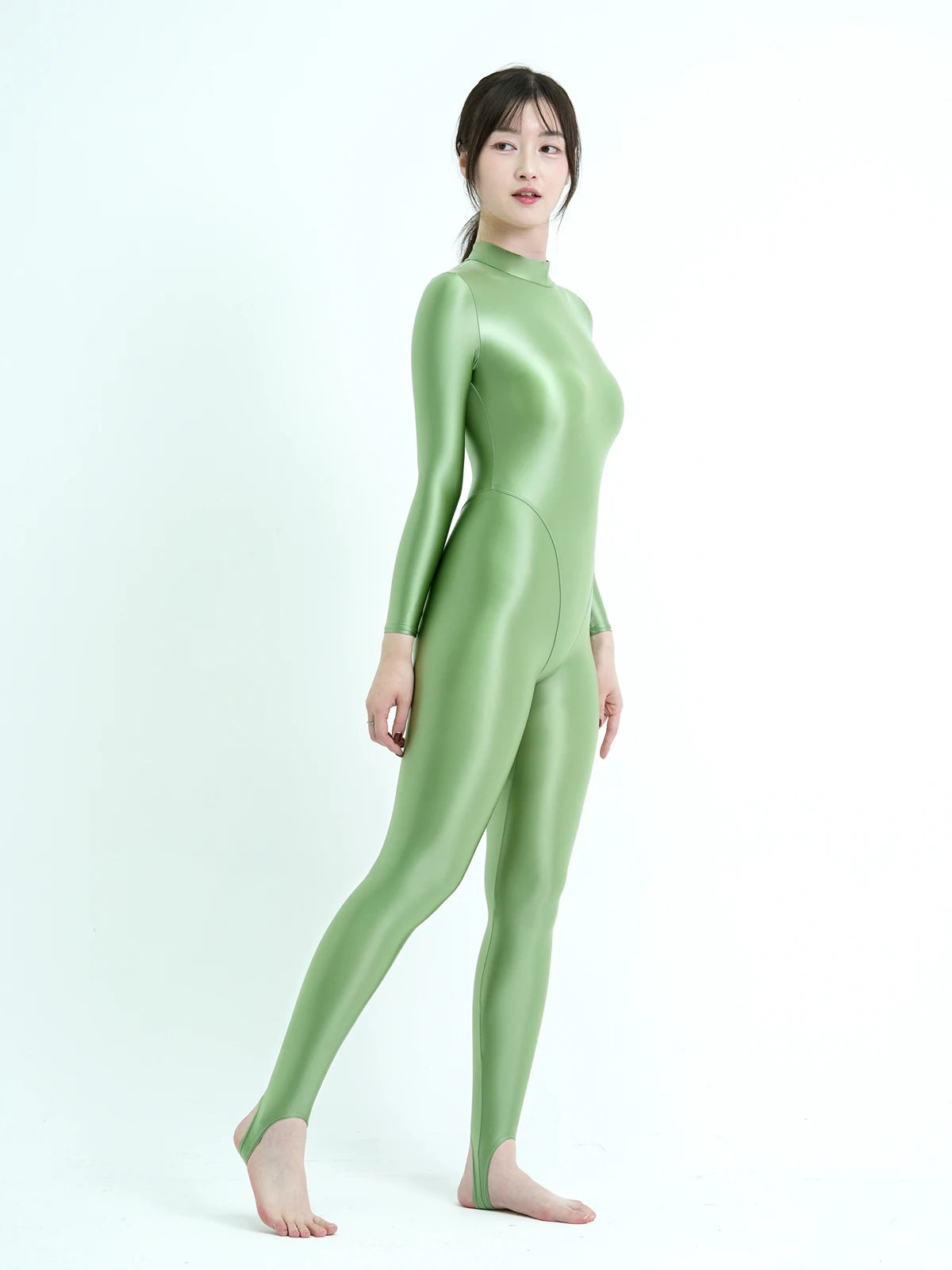 MJINM Spandex Catsuit Women Full Body Shiny Glossy Bodysuits Tight-Fitting Yoga Sport Tights Catsuit Jumpsuits Zentai