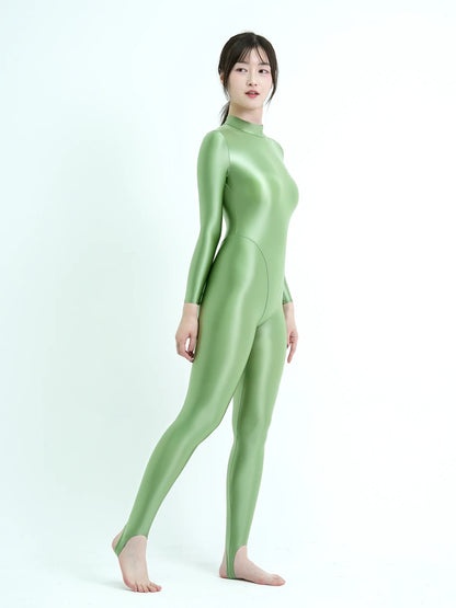 MJINM Spandex Catsuit Women Full Body Shiny Glossy Bodysuits Tight-Fitting Yoga Sport Tights Catsuit Jumpsuits Zentai