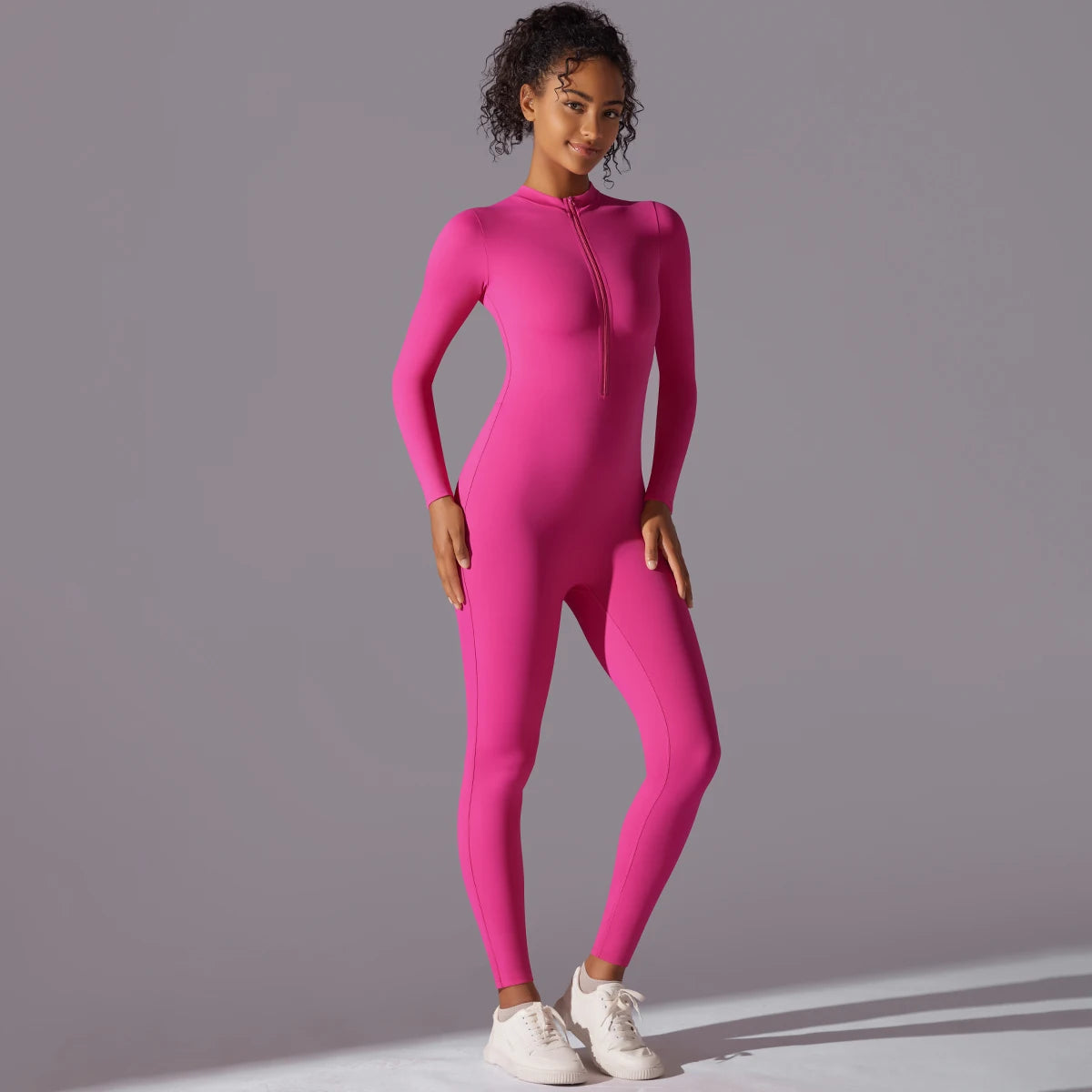 Solid Sports Jumpsuit Fashion Zipper Long Sleeve Fitness Overalls Women Sportswear Quick-dry Gym Yoga Jumpsuit