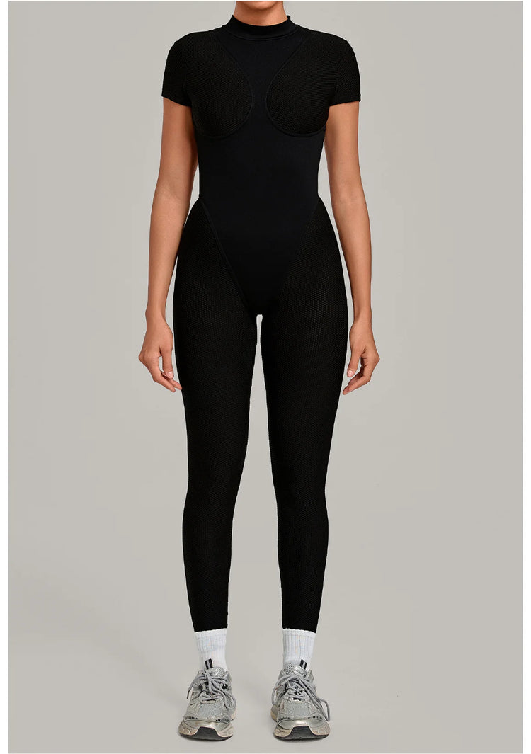 Sexy One-Piece Womens Tracksuit Long Sleeved Sports Rompers Running Yoga Jumpsuit High Stretch Push Up Fitness Workout Bodysuits