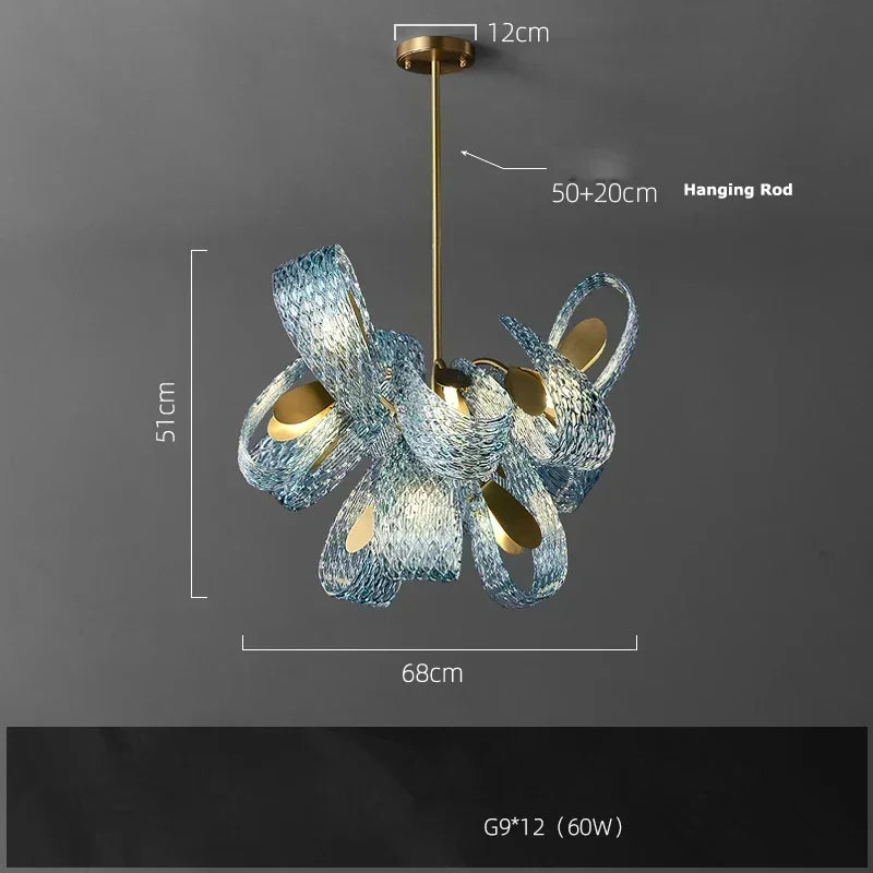 Modern Blue Glass Led Pendant Lamp Copper Designer Hanging Chandeliers for Living Room Bar Bedroom Suspension lustre Lights