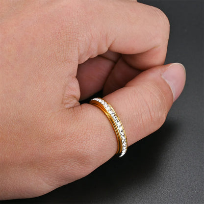 Fidget Anxiety Anti-stress Ring Women's 4mm Gold Silver Color Stainless Steel Crystal Rotatable Spinner Rings for Woman Jewelry